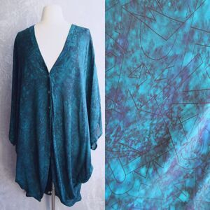 INDIE ELLA Turquoise Udaya Long Kimono Duster O/S Bohemian Silk Loose Fit Cocoon